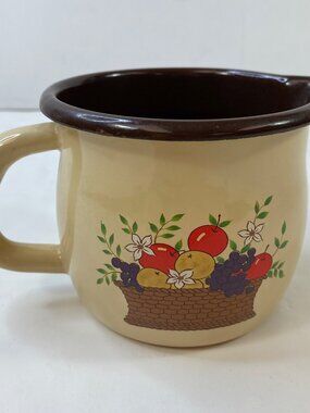 FTD 1986 Metal Creamer Pitcher With Fruit Basket Design Beige Brown Vintage